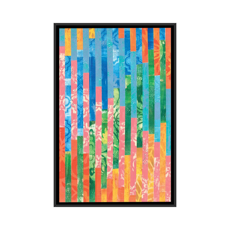 « quilted monoprints vi », impression sur toile, H 26 po x l 18 po x P 1,5 po, Toile encadrée noire, Pas de tapis
