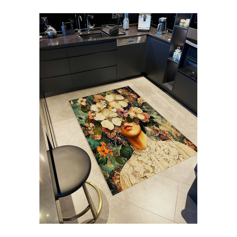 Tapis décoratif délavé à motif floral patiné, Tapis de couloir 2 pi 6 po x 6 pi 7 po