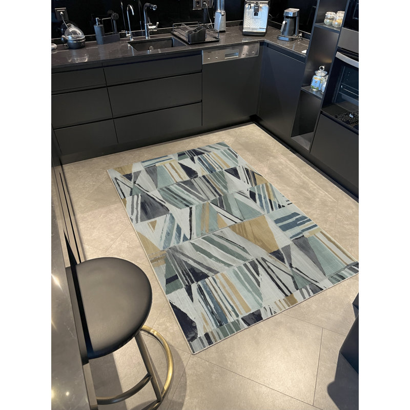 Multi-Colored Line Geometric Shape Patterned Modern Decorative Rug, Runner 3'9.81" x 6'6.74"