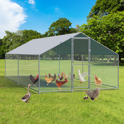 Grand poulailler en métal avec quincaillerie galvanisée, grande cage de volaille extérieure avec couvercle imperméable pour jusqu'à 20 poulets