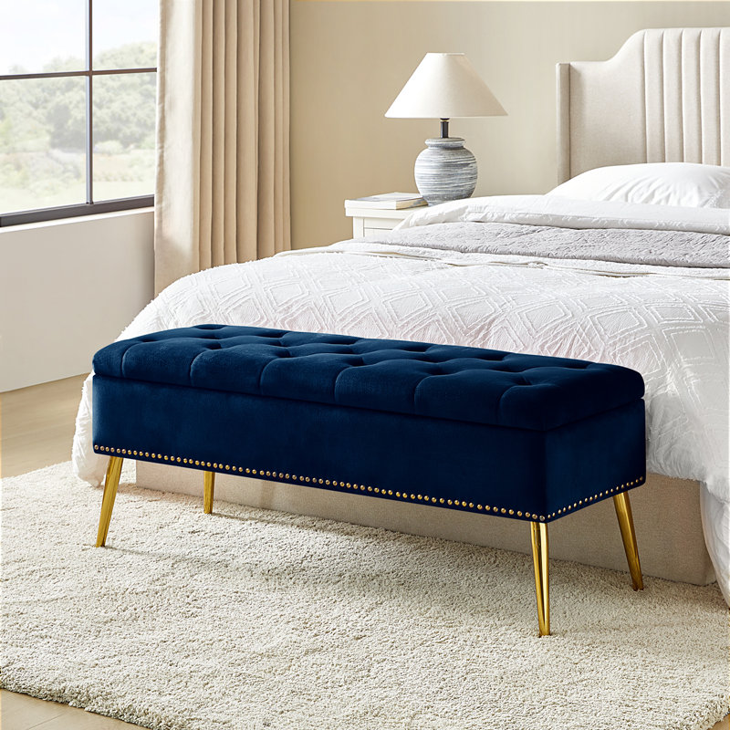 Banc de rangement rembourré en velours Kajana, Velours rose