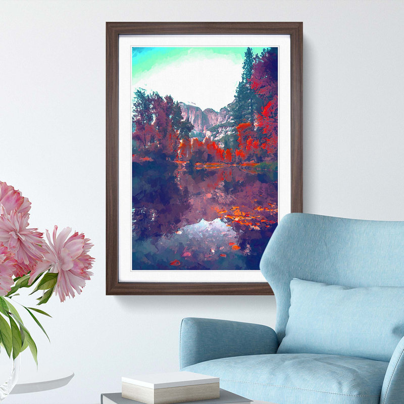Fall in Yosemite Valley California - Picture Frame Graphic Art Print, 50cm H x 35cm W x 2cm D, Walnut
