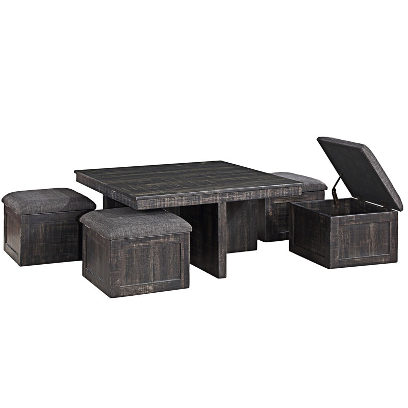 Table basse avec tabourets de rangement, Gris
