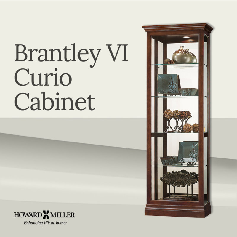 Brantley Solid Wood Lighted Curio Cabinet, Cherry Bordeaux