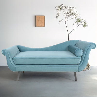 Classic Scroll Arm Sled Chaise - Relaxation Sofa With Slanted Birch Feet by Red Barrel Studio