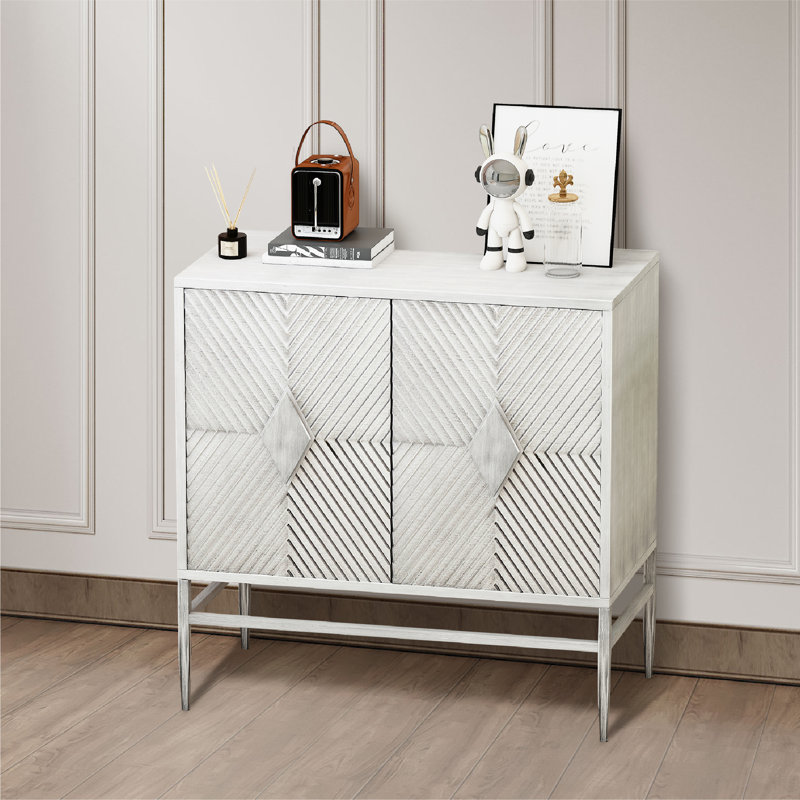 Lankford 31.50" Modern 2 Door Wooden Storage Cabinet, White Washed
