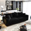 82,7 po, noir, canapé convertible en velours côtelé 3 places, confortable, coussins moelleux, structure en bois massif, assise facile à assembler 82,7 po de luxe avec repose-pieds assortis, matériau de soutien stable-77695340