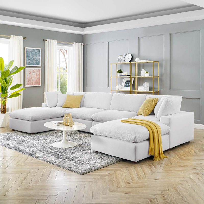 Canapé modulaire en velours rembourré 6 pièces Modway Commix, Blanc