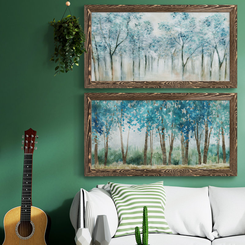 Printemps bleu - ensemble de 2 reproductions d'art sur toile, Noyer