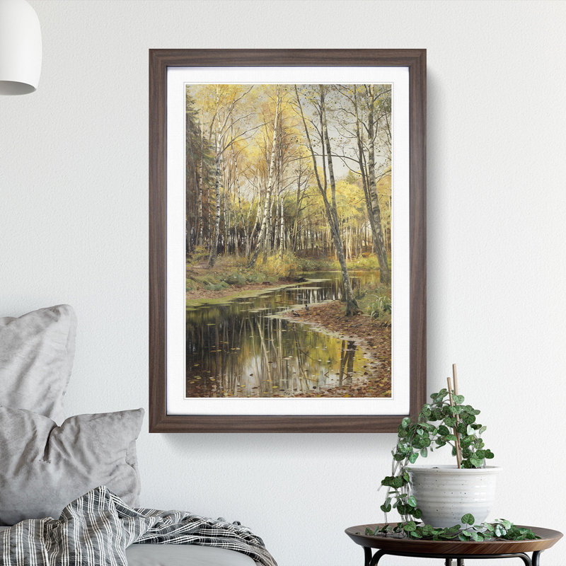 Autumn in the Birchwood by Peder Mork Monsted - Picture Frame Graphic Art, Walnut Framed, 36cm H x 27cm W x 2cm D