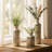 Triple Ceramic Vase Set With Crackle Glaze And Botanical Design