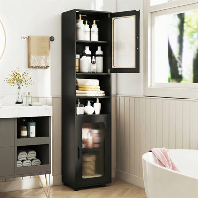 Armoire de rangement autoportante de 67 po de hauteur avec portes cannelées translucides, tablettes réglables et dispositif anti-basculement