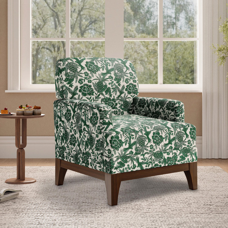  Traditional Floral Upholstered Armchair with Solid Wood Legs, 1, Green