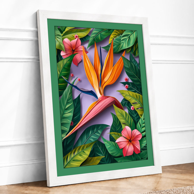 Exotic Bird of Paradise Botanical - Framed Print, A3 - 42.0 x 29.7 cm, White
