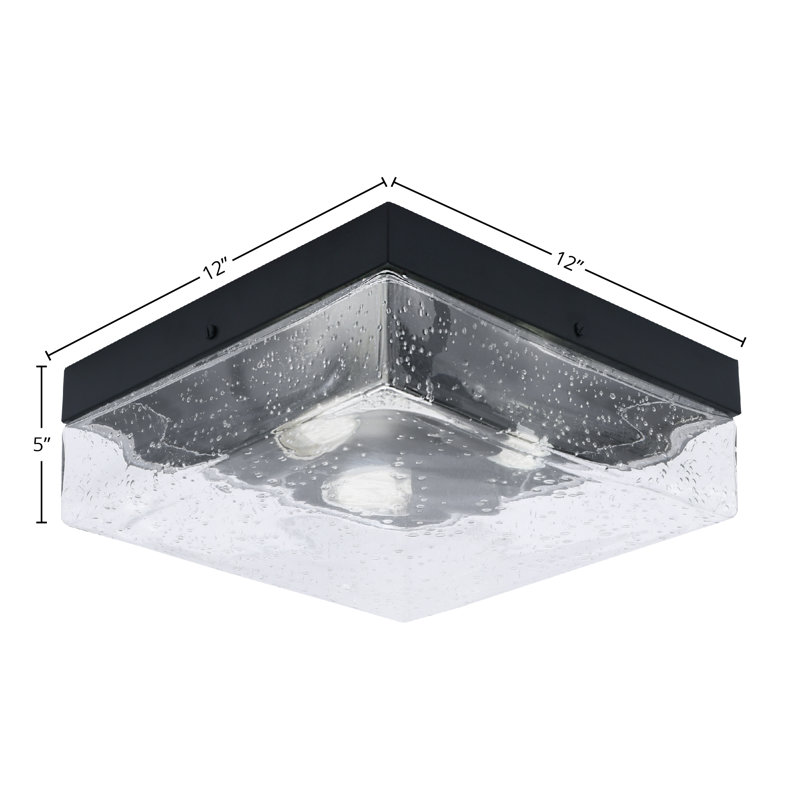 12" Flush Mount, 3-Bulbs, Shown With Glass, Clear Seeded, Matte Black