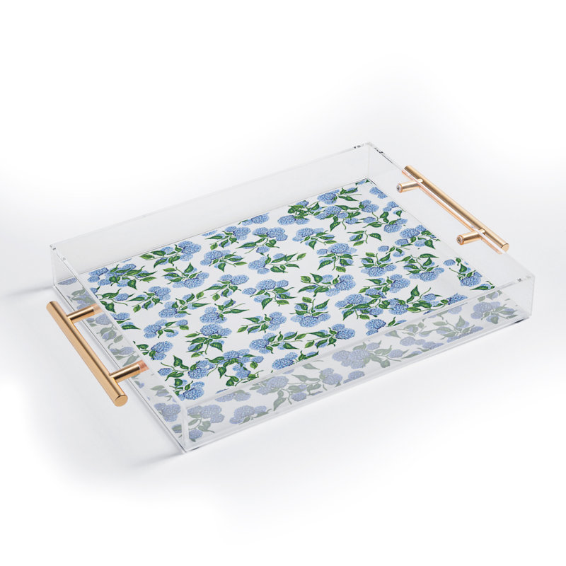 Plateau en acrylique avec fleurs bleues et hortensias ChrissyInk