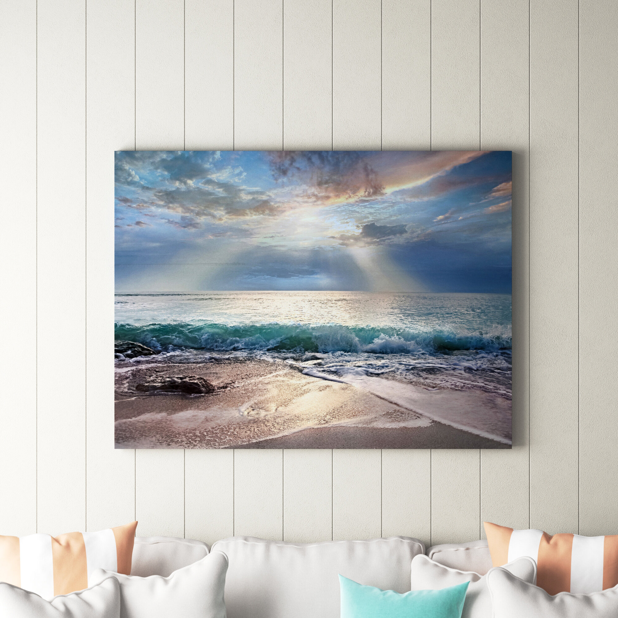 Beachcrest Home Aqua Blue Morning On Canvas Print  Reviews Wayfair