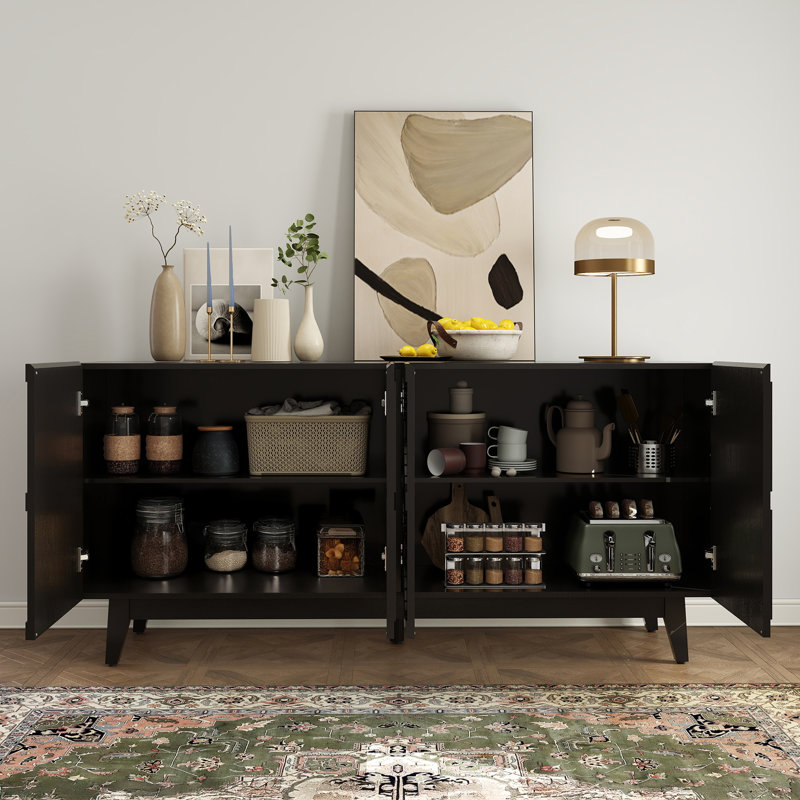 65" Wide Sideboard with Solid Wood Legs, Black