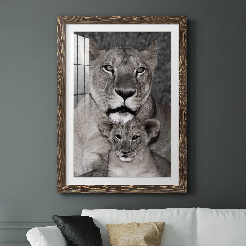Lionne and Cub - Photographie avec cadre photo, H 31 po x l 44 po x P 1 po, Encadré de bois de noyer