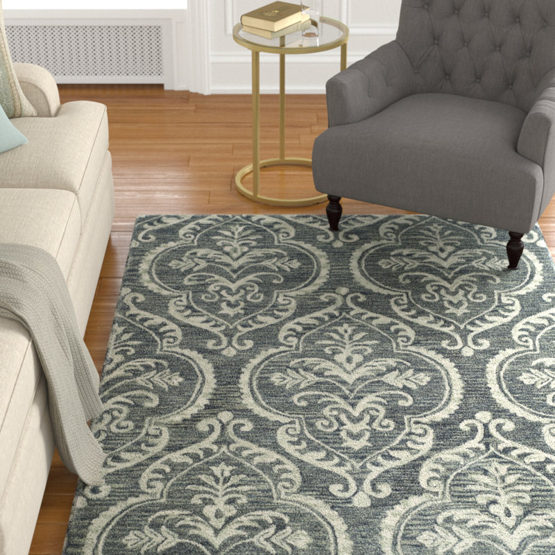 Tapis bleu / sauge en laine Ferrera, Rectangle 8 pi x 10 pi