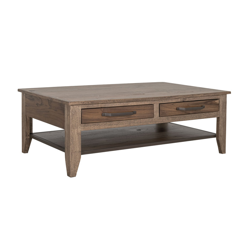Table basse 4 tiroirs, 1 tablette, Brun