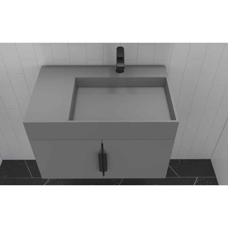 Ensemble de meuble-lavabo mural simple 30 po avec surface solide Amazon, Gris, Noir, Gris