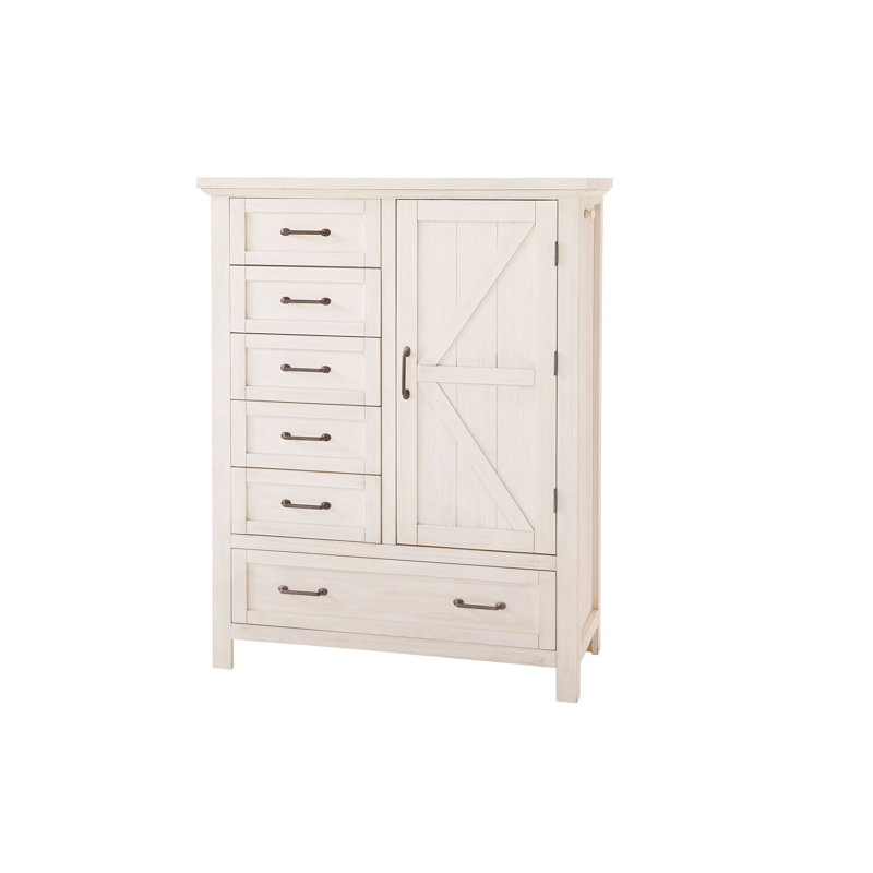 Armoire en bois massif Aceline, Blanc brossé