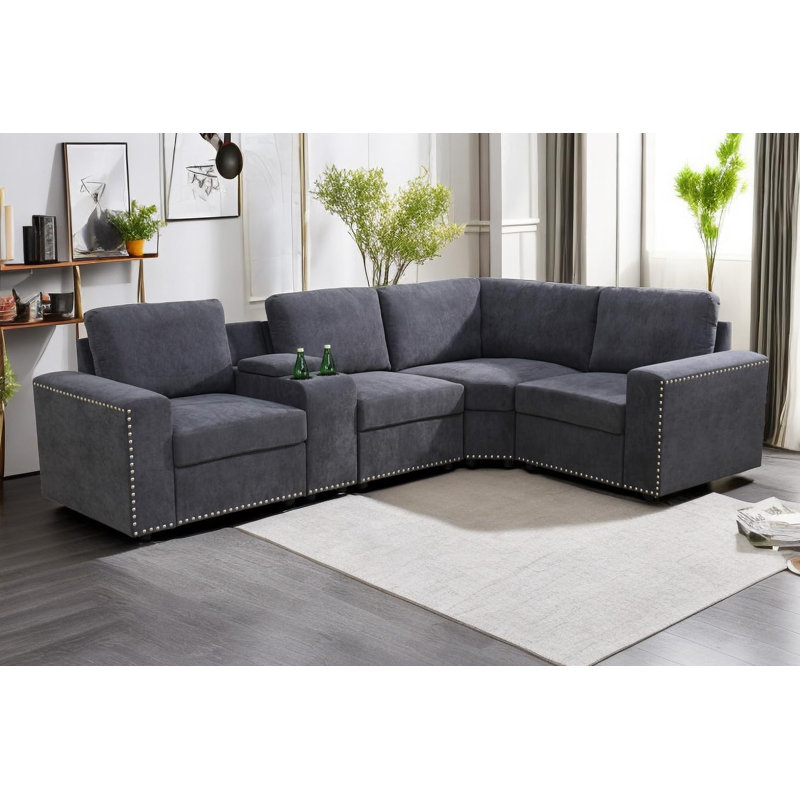 108" 5-Piece Flannel Configurable Living Room Modular Corner Sectional, Gray