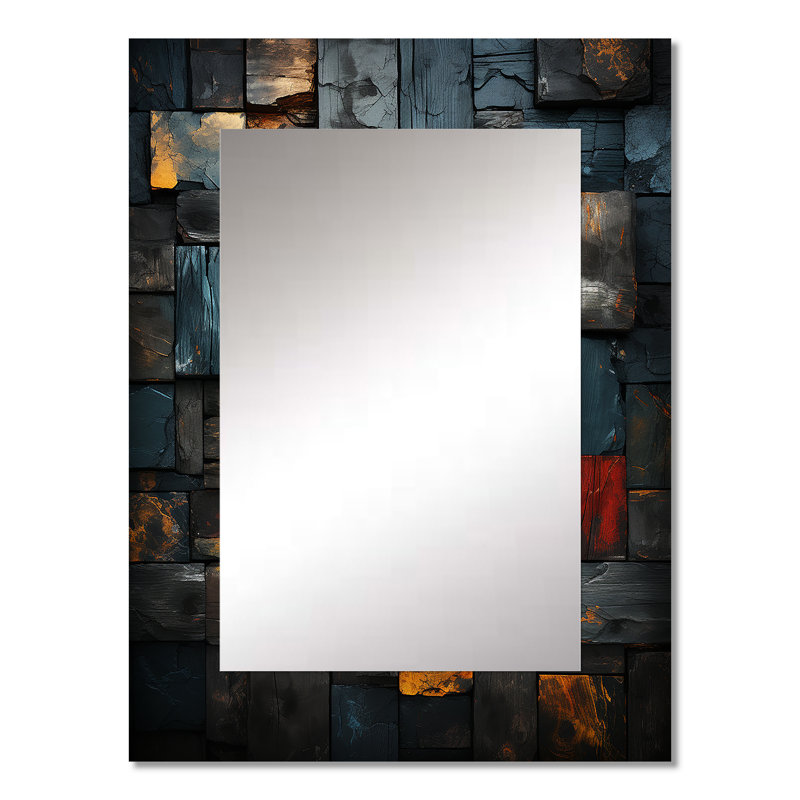 Grunge Gold Cubes Abstract Geometric VII - Tile Decorative Wall Mirror, Modern Mirror, Printed Metal Art, 32" x 24"