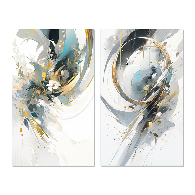 «Turquoise and Gold Mosaic Echoes», 2 pièces, Toile tendue, H 20 po x l 24 po