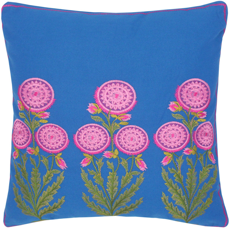 Embroidered Cotton Reversible Throw Pillow