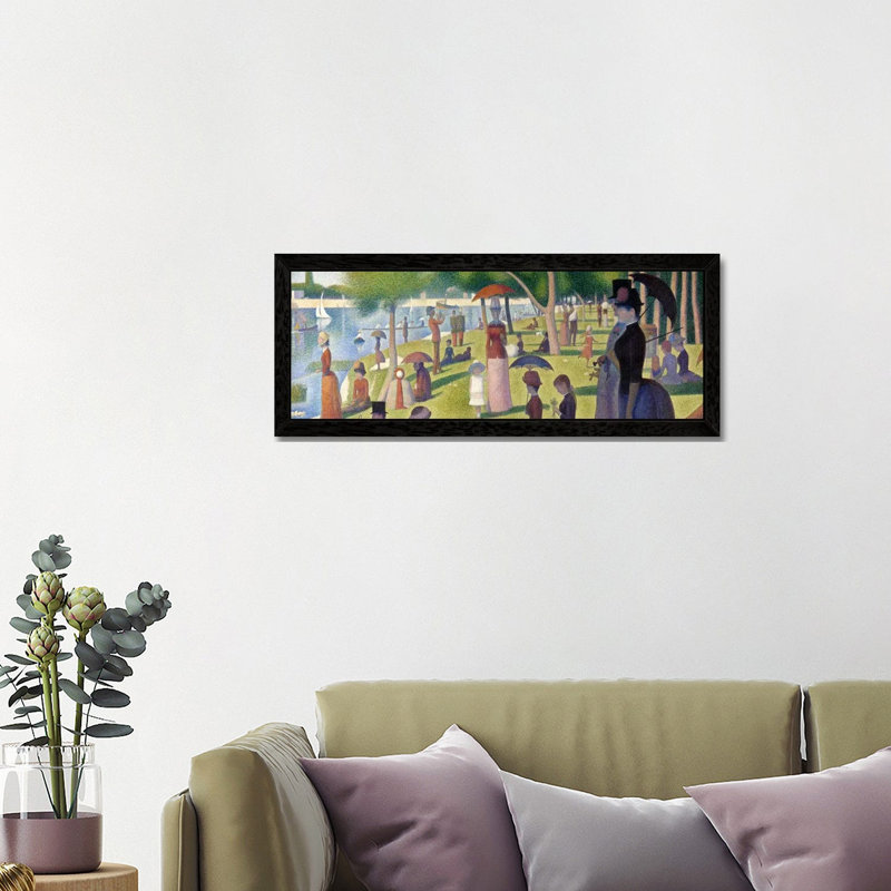 Sunday Afternoon On The Island Of La Grande Jatte by Georges Seurat - Floater Frame Panoramic Painting on Canvas, Black