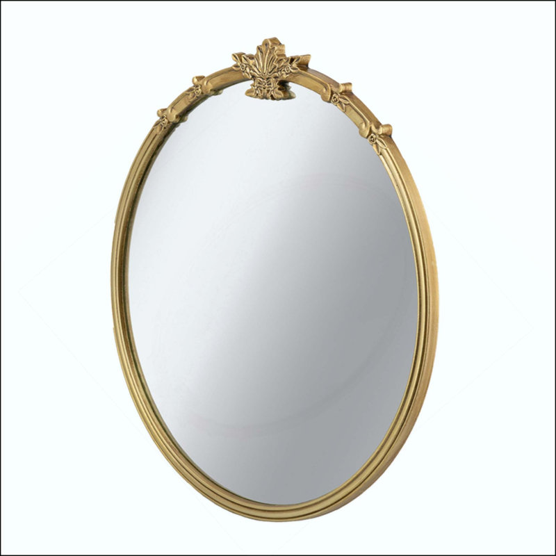 Round Wall Mirror With  Finish And Decorative Leaf Crest
