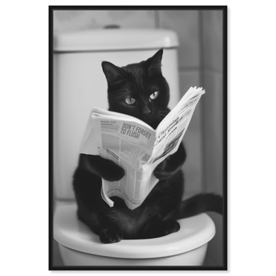 «Kitty Bathroom Break», impressions sur toile noires et blanches par Notoriart