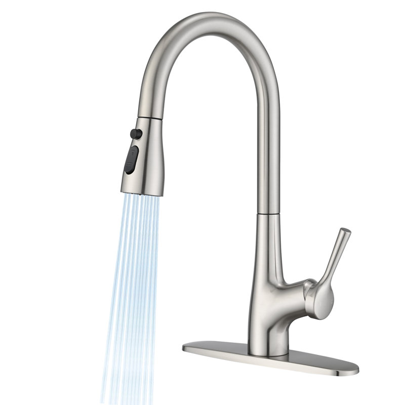 High Arc Pull-Down Kitchen Faucet , Single Handle Modern Faucet, Brushed Nickel
