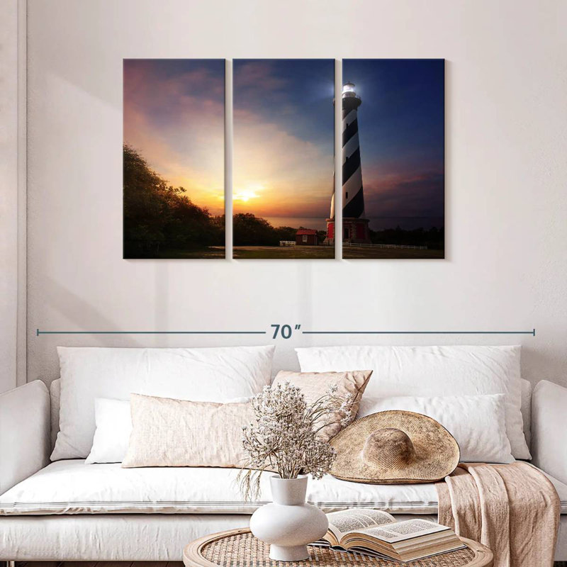 Coucher de soleil sur le phare de Lilie Cape Hatteras, H 28 po x l 45 po