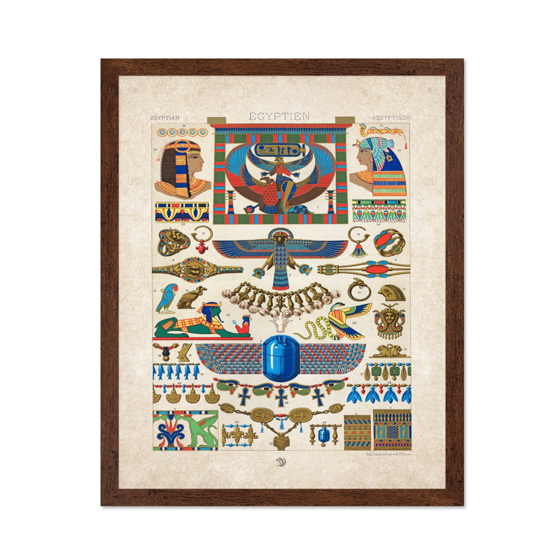 Egyptian Gods Chart, Poster, 08"H x 10"W, Brown Framed
