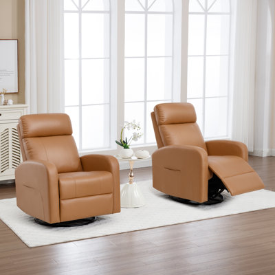 Silina 37""W Faux Leather Swivel Rocker Upholstered Manual Recliner Chair -  Aemeios, RC-2601-Brown-S2