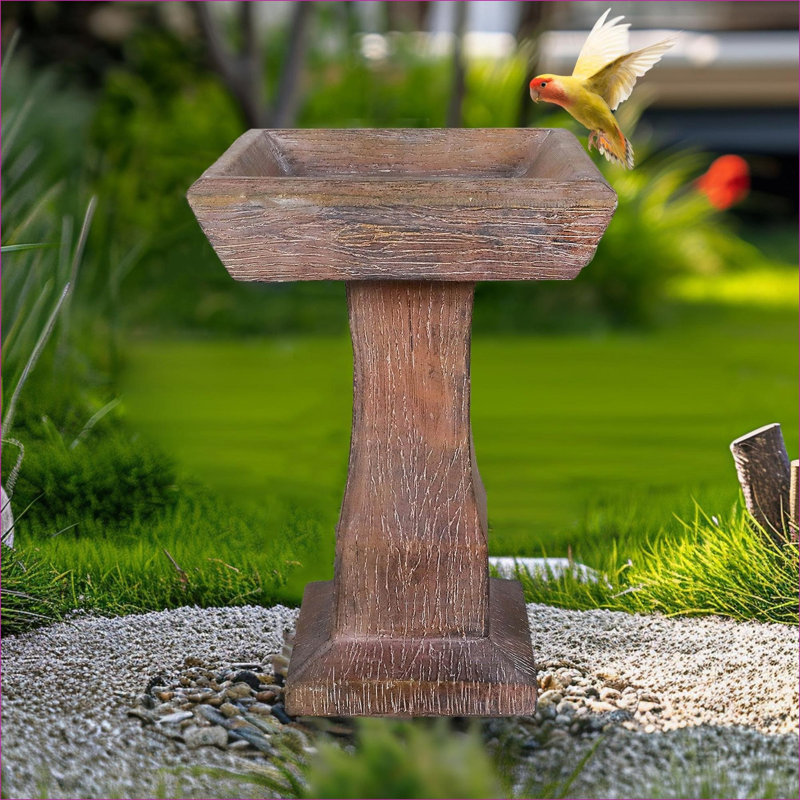 Bird Baths, 23,2 po de hauteur, brun rustique, imitation bois, autoportant, pour terrasse de patio | Résistant aux intempéries | Ciment béton