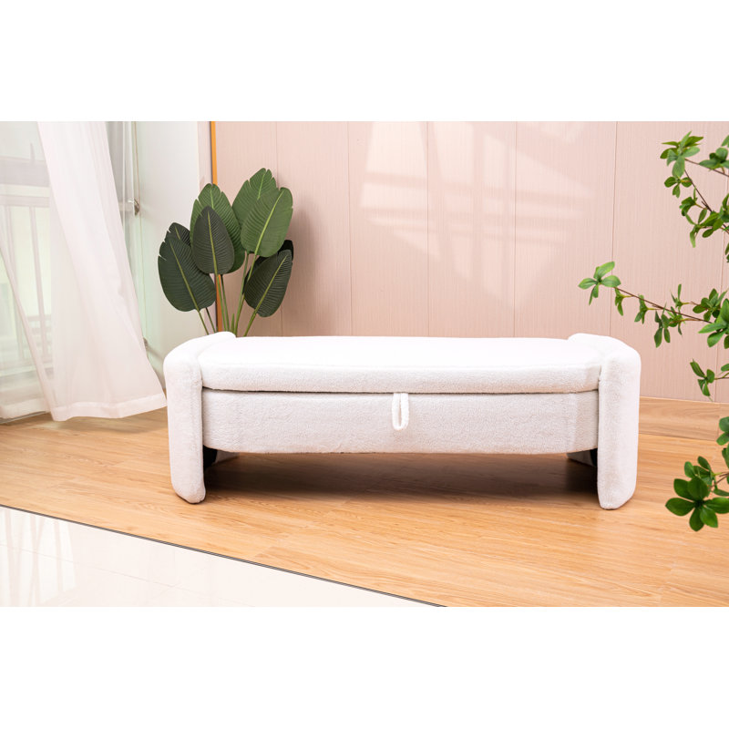 Repose-pieds rectangulaire large de 57 po Mailyn, Tissu beige clair, Beige clair