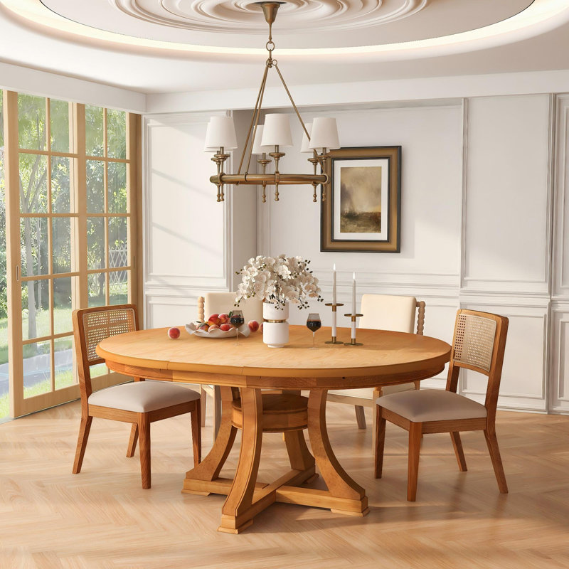 Table de salle à manger extensible ronde en bois d'hévéa, table de cuisine à longueur réglable de 47 à 59 pouces, pour la maison, le restaurant, le café et la conception compacte