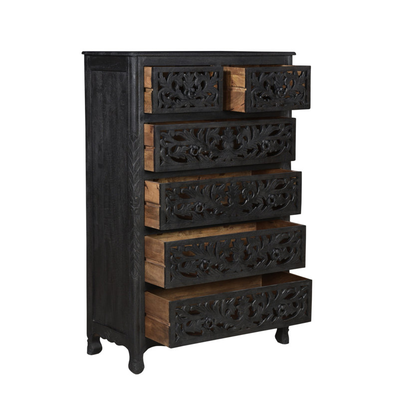 35" Black Solid Wood Six Drawer Chest
