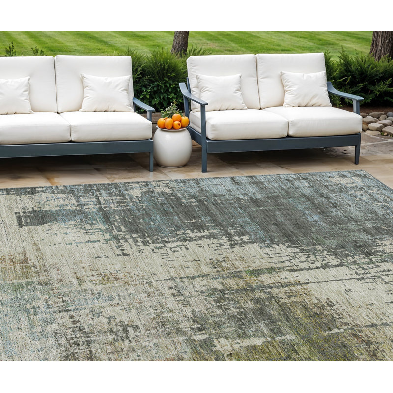 Tapis extérieur lavable abstrait 10 pi x 14 pi beige