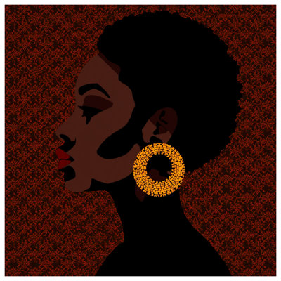 Tapisserie murale profil femme avec boucles d'oreilles Portrait