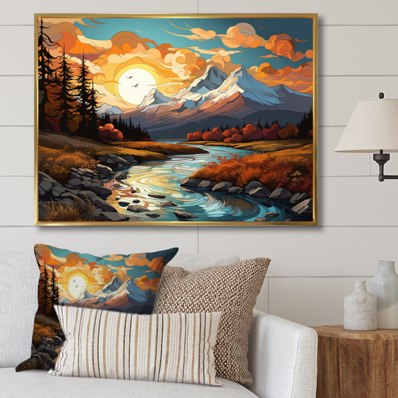 " Landscape Vangogh Mountain Serenity III ", 12" H x 20" W, Cadre flottant doré