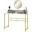 Bureau de maquillage de coiffeuse moderne avec miroir, coiffeuse avec rangement ouvert, finition en faux marbre et structure en acier pour la chambre à coucher