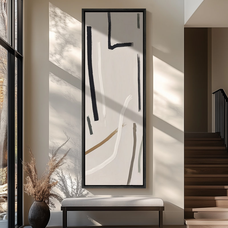 «Minimalist Neutral Line Composition Modern Abstract Decor - Large encadrée, reproduction d'art sur toile encadrée, Noir
