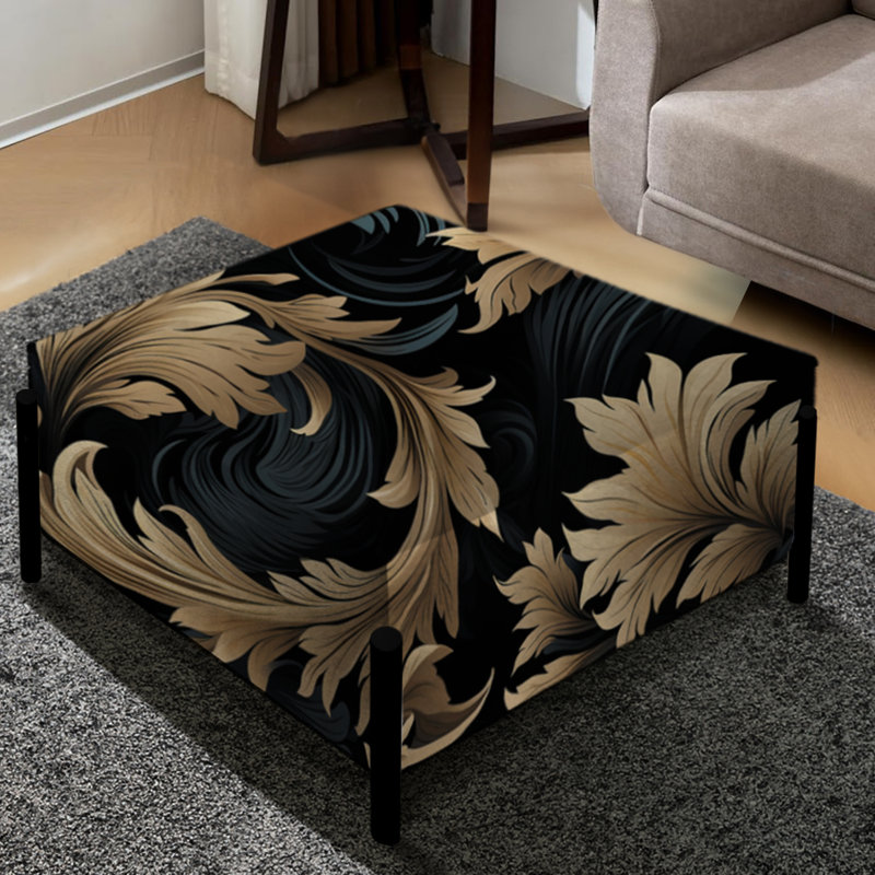 Black And Gold Damask Flower Blossoms III - Damask Large Square Ottoman