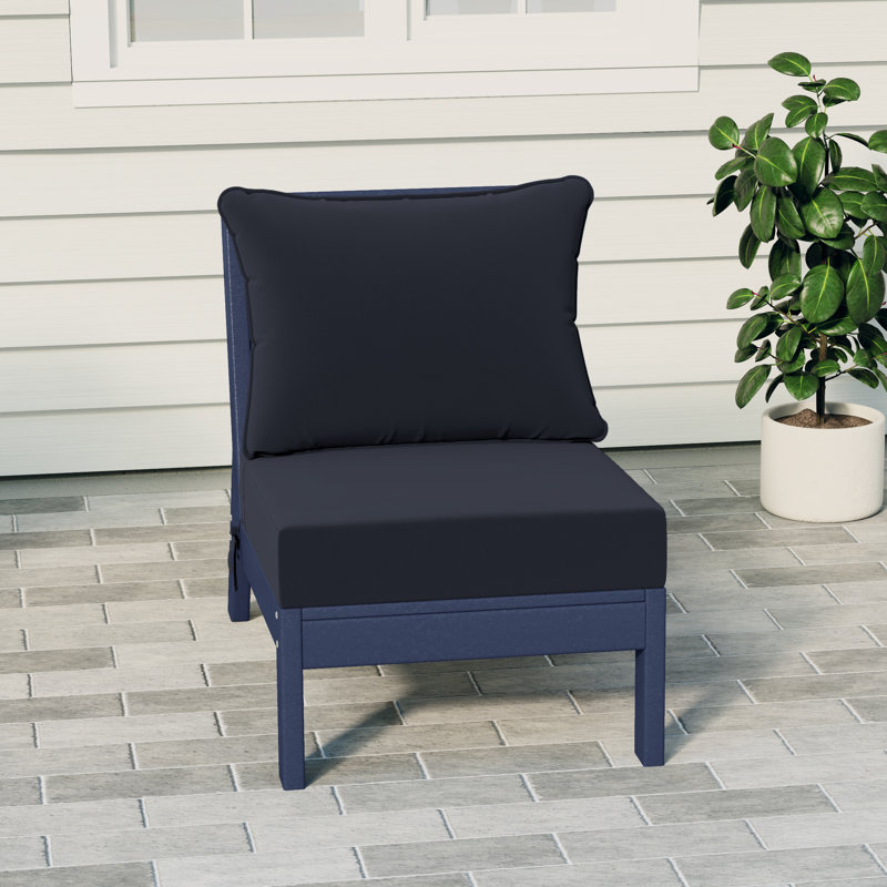 Deep Seating Armless Chair With Cushions, Navy Blue, Navy Blue