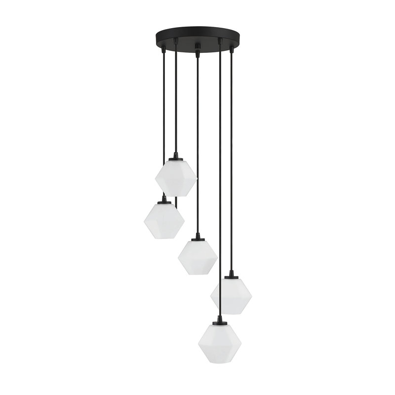 Lustre 5 lumières Meridian, Noir mat, Givré